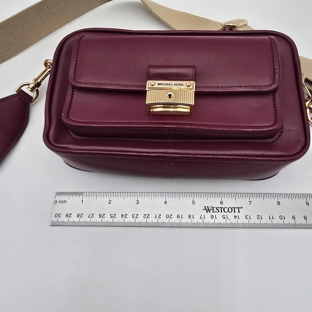 Michael‎ Kors Burgundy Leather Convertible Crossbody Shoulder Bag Gold Hardware